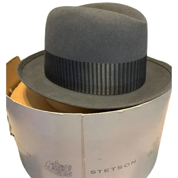 VTG ROYAL STETSON Homburg Fedora Hat Gray Men's in Original Box - Main Image